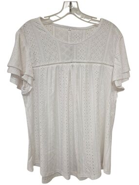 Dolphine New Women’s White Eyelet Flutter Sleeve Top, XlL